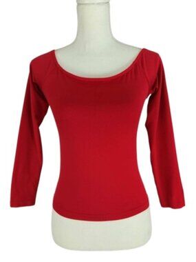 A New Day Red Off Shoulder Top XS Long Sleeve Stretch Basic